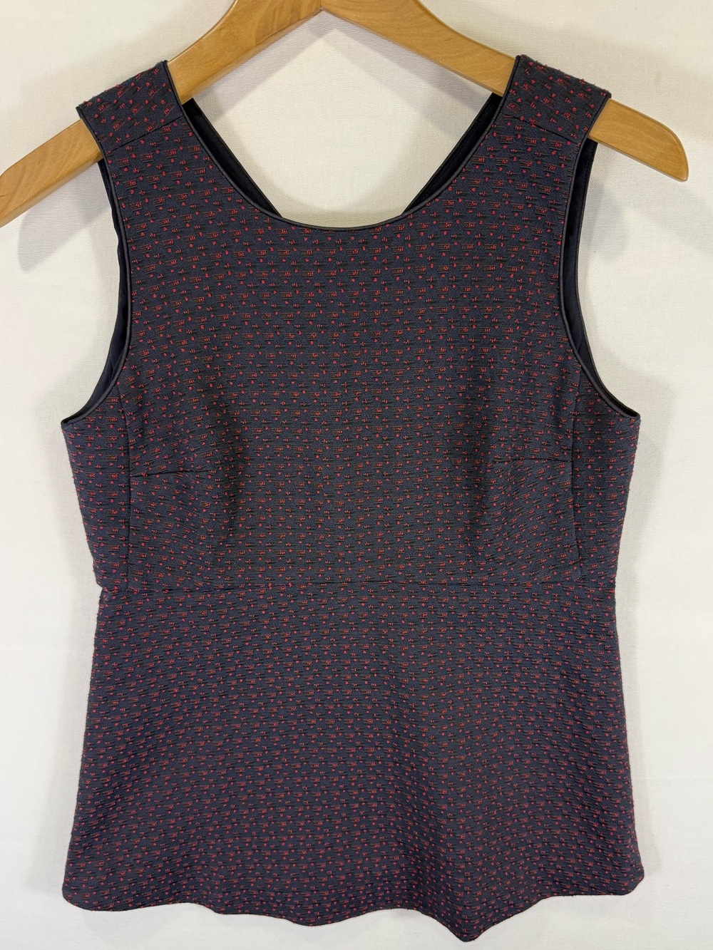 Ann Taylor Navy Tank Top with Small Red Dot Print